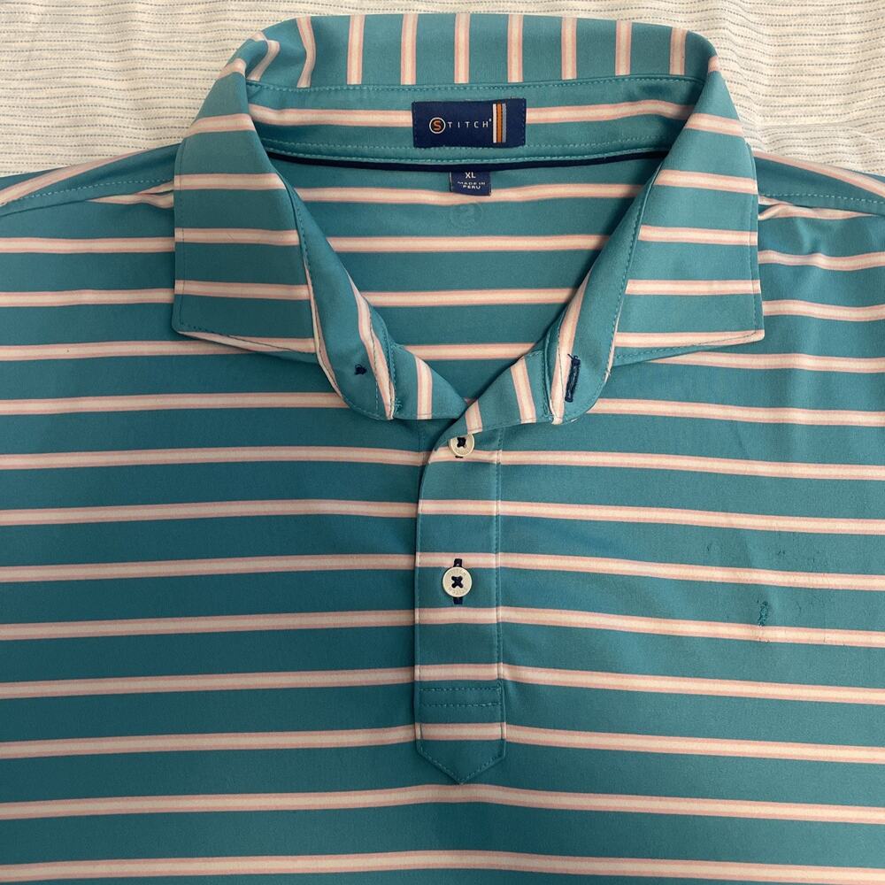 Stitch Blue Stripe Short Sleeve Performance Golf Polo Mens XL *Read Description*